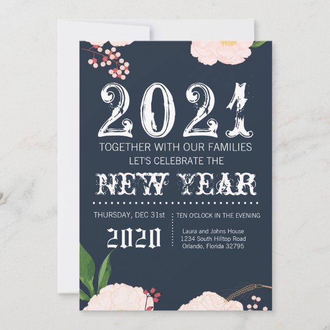 5x7  New Years Eve Invitation Baby Pink Cosmos on (Front)
