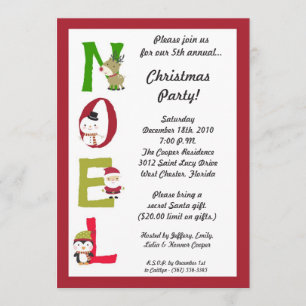 5x7 NOEL Santa Snowman Christmas Party Invitation