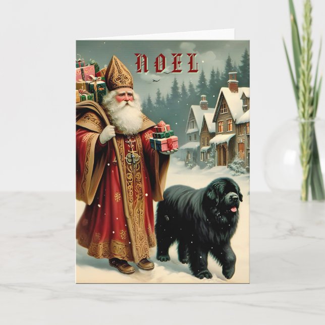 5x7 Noel St Nicholas and Newf Holiday Card (Front)