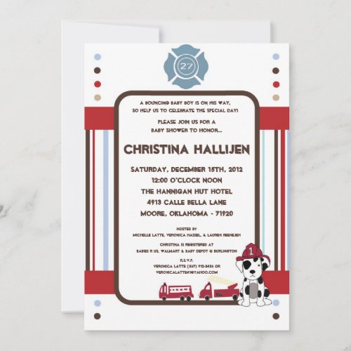 5x7 Nojo Fire Engine Baby Shower Invitation