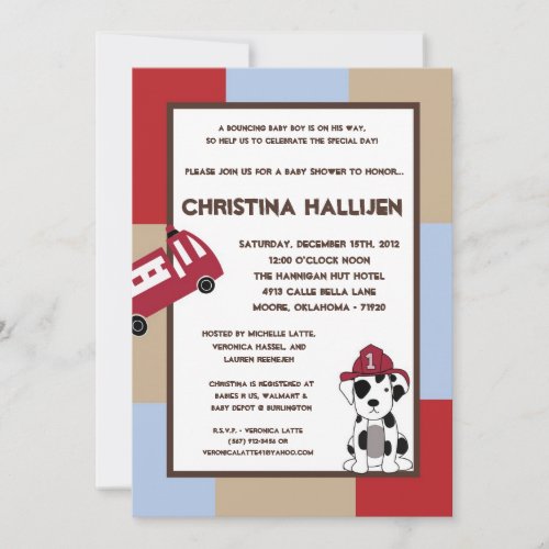 5x7 Nojo Fire Engine Baby Shower Invitation