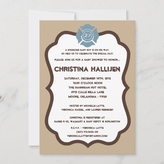 5x7 Nojo Fire Engine Baby Shower Invitation (Front)