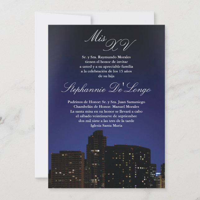 5x7 NY City Lights Quinceanera Birthday Invitation (Front)