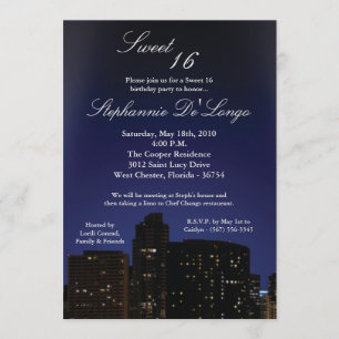 5x7 NY City Lights Sweet 16 Birthday Invitation