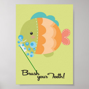 5x7 Ocean Fish Brush Your Teeth Bathroom Wall Art