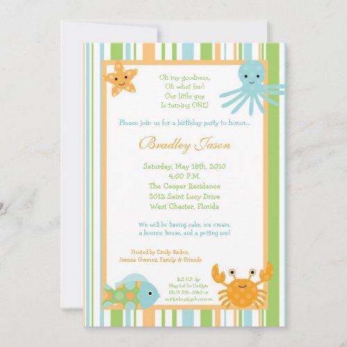 5x7 Ocean Sea Life Octopus Birthday Invitation