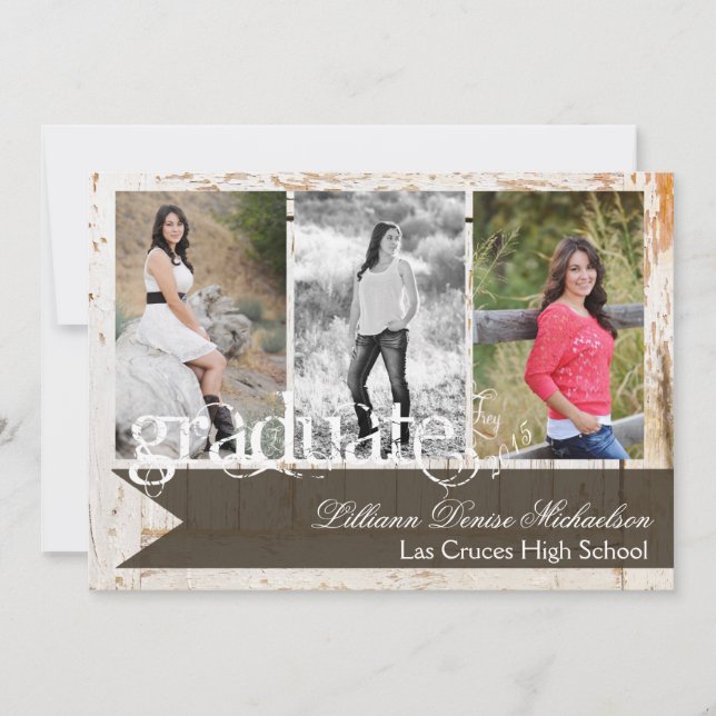 5x7 Old White Barn Wood Weathe Senior Announcement (Front)