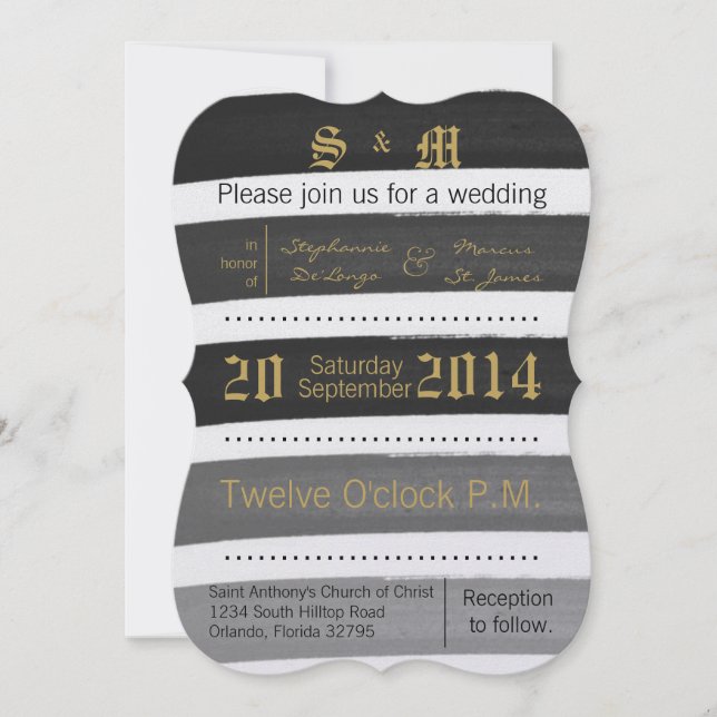 5x7 Ombre Stripe Black Line Fa Wedding Invitation (Front)