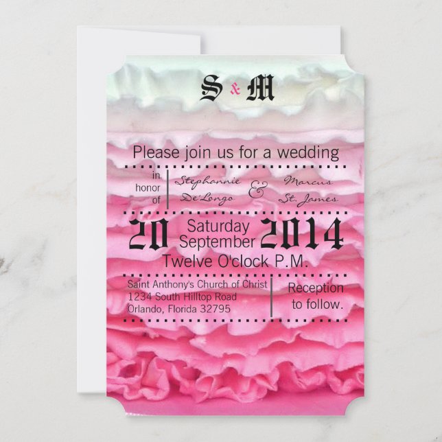 5x7 Ombre Stripe Pink Frosting Wedding Invitation (Front)