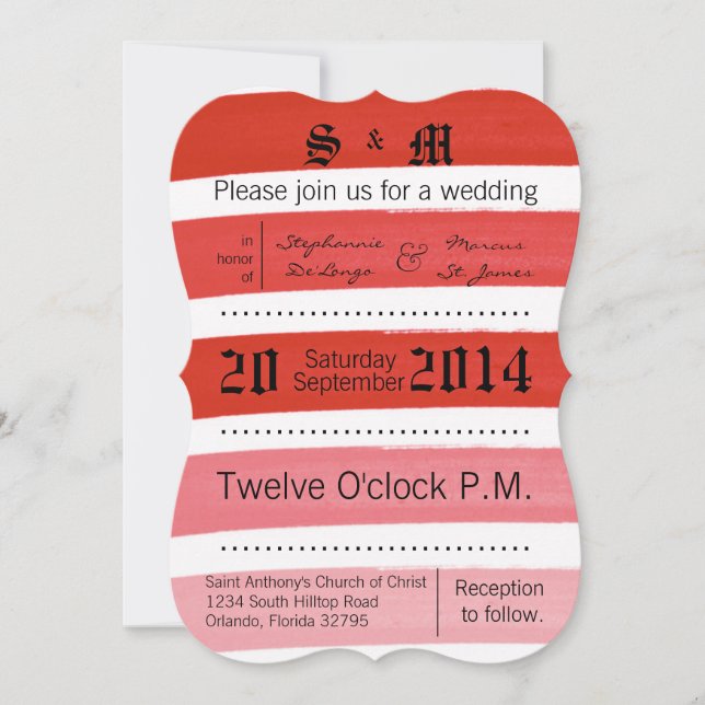 5x7 Ombre Stripe Red Line Fade Wedding Invitation (Front)