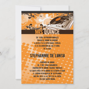 5x7 Orang DJ Spin Turntable Quinceanera Invitation