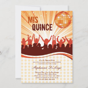 5x7 Orange Dance Party Quinceanera Invitation