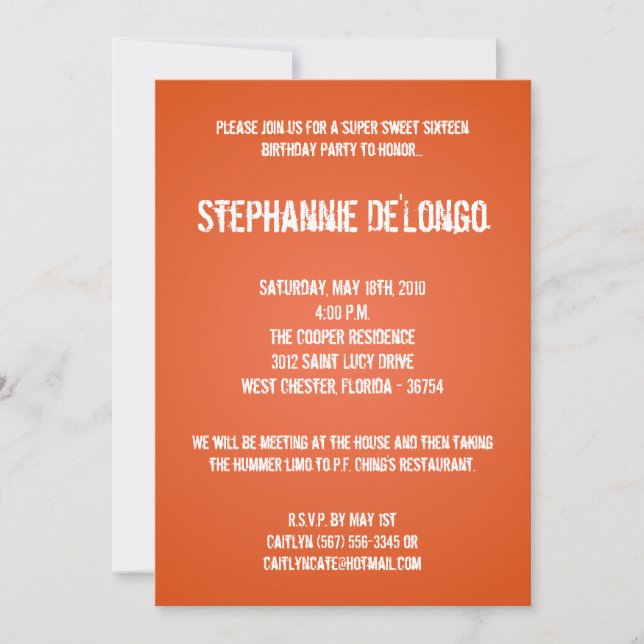 5x7 Orange DJ Turntable 16 Birthday Invitation (Front)