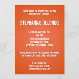 5x7 Orange DJ Turntable 16 Birthday Invitation