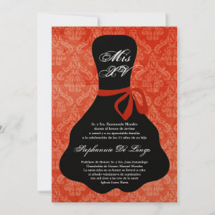 5x7 Orange Dress Quinceanera Birthday Invitation