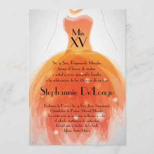 5x7 Orange Dress Quinceanera Birthday Invitation