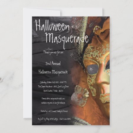 5x7 Orange Masquerade Halloween Costume Invitation