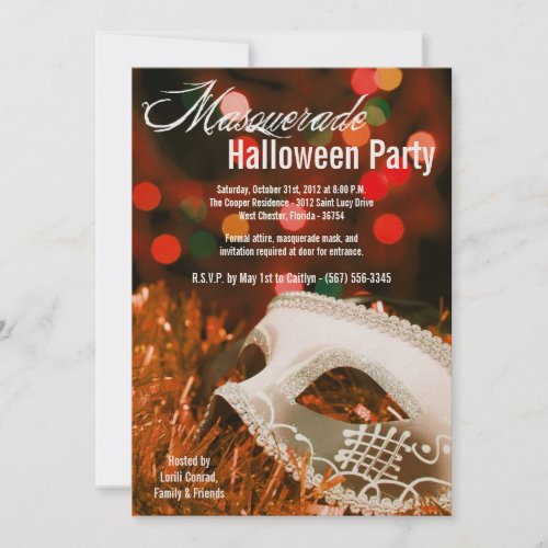 5x7 Orange Masquerade Halloween Costume Invitation