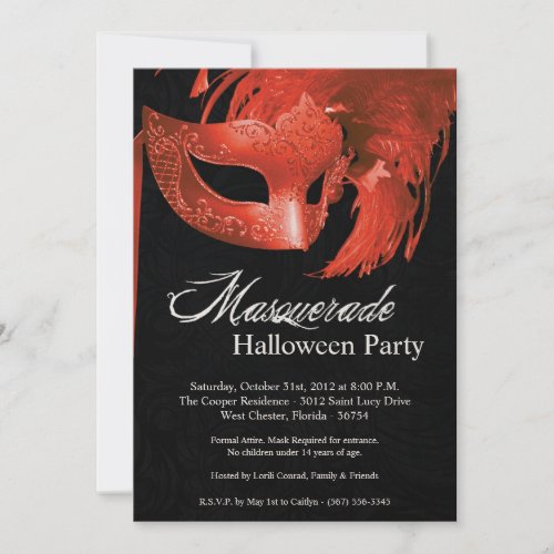 5x7 Orange Masquerade Halloween Invitation