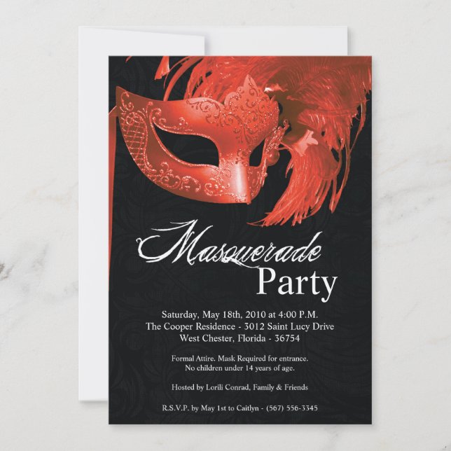 5x7 Orange Masquerade Sweet 16 Birthday Invitation (Front)