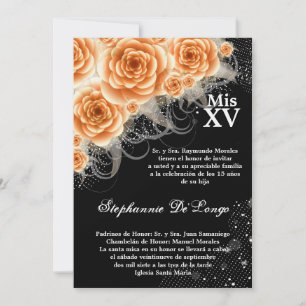 5x7 Orange Roses Quinceanera Birthday Invitation