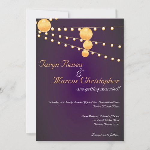 5x7 Paper Lanterns Purple Linen Wedding Invitation