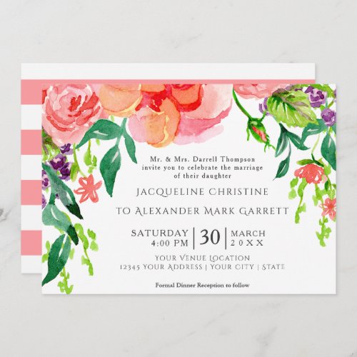 5x7 Paper Modern Watercolor Rose Floral Wedding Invitation