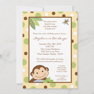 5x7 Papgayo Monkey Jungle Birthday Part Invitation