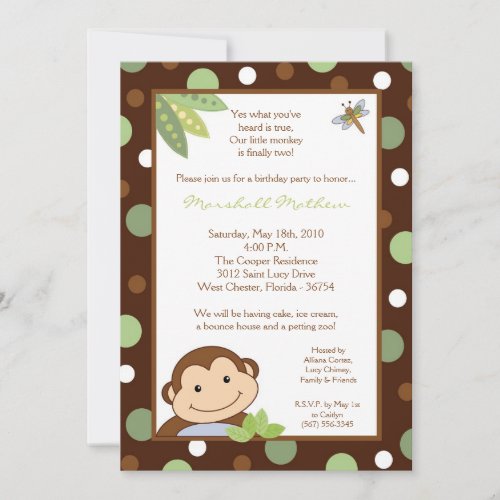 5x7 Papgayo Monkey Jungle Birthday Part Invitation