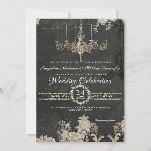 5x7 Paris Chalkboard Vintage Chandelier Typography Invitation