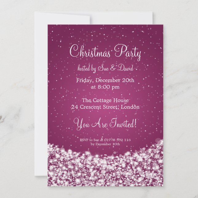 5x7 Party Invitation Elegant Night Sparkle Pink (Front)