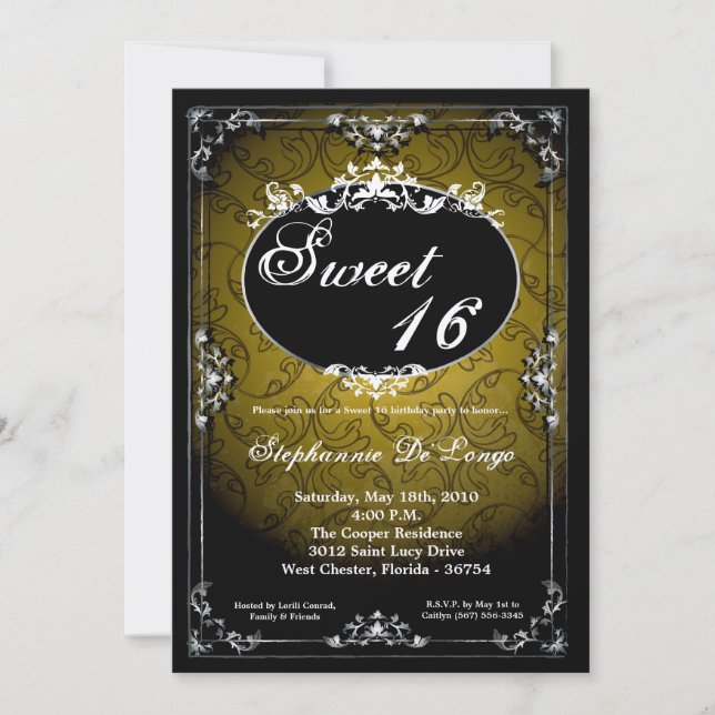 5x7 Pendant Broach Sweet 16 Birthday Invitation (Front)