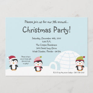 5x7 Penguins Igloo Christmas Party Invitation