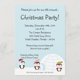 5x7 Penguins Igloo Christmas Party Invitation