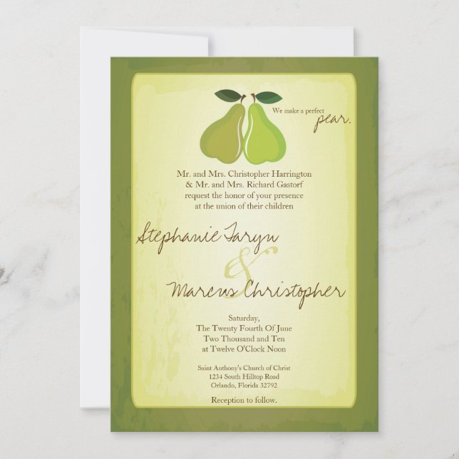 5x7 Perfect Pear Fruit Vintage Wedding Invitation (Front)