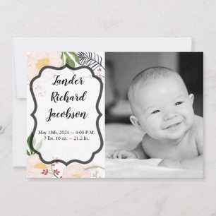 5x7 Photo Birth Announcement Army Baby Pink Cosmos