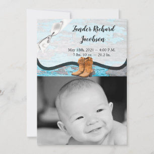 5x7 Photo Birth Announcement Army Blue Wood Barn D