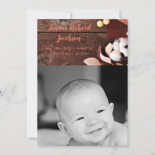 5x7 Photo Birth Announcement Army Cotton Branch on