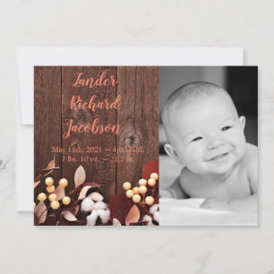 5x7 Photo Birth Announcement Army Cotton Branch on
