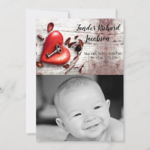 5x7 Photo Birth Announcement Army Country Wood Key