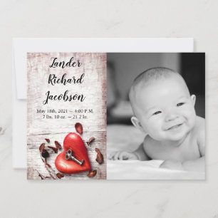 5x7 Photo Birth Announcement Army Country Wood Key