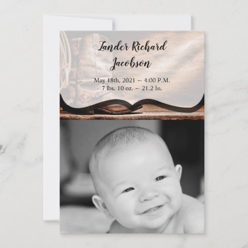 5x7 Photo Birth Announcement Army Cowboy Boots Bar