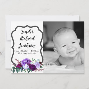 5x7 Photo Birth Announcement Army Lavender Hibiscu