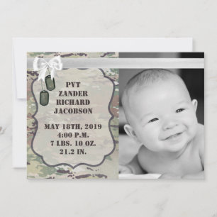 5x7 Photo Birth Announcement Army OCP Camo Uniform