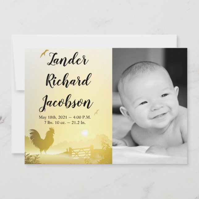 5x7 Photo Birth Announcement Army Sunny Morning Fa (Front)