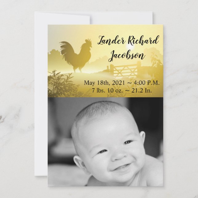 5x7 Photo Birth Announcement Army Sunny Morning Fa (Front)