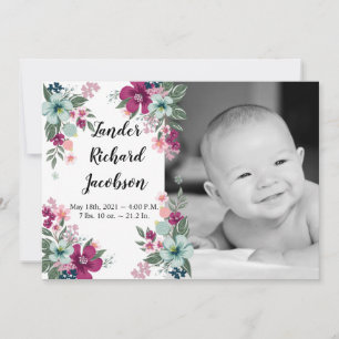 5x7 Photo Birth Announcement Army Tropical Flowers