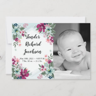 5x7 Photo Birth Announcement Army Tropical Flowers