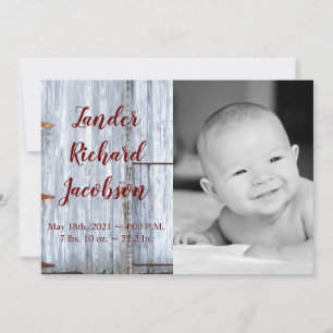 5x7 Photo Birth Announcement Army White Wash Wood