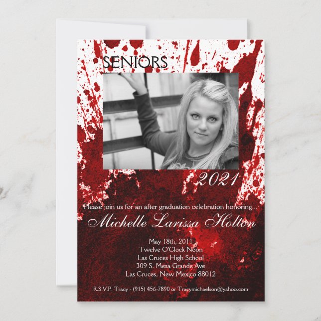 5x7 Photo Graduation Party Invitation Blood Splatt (Front)